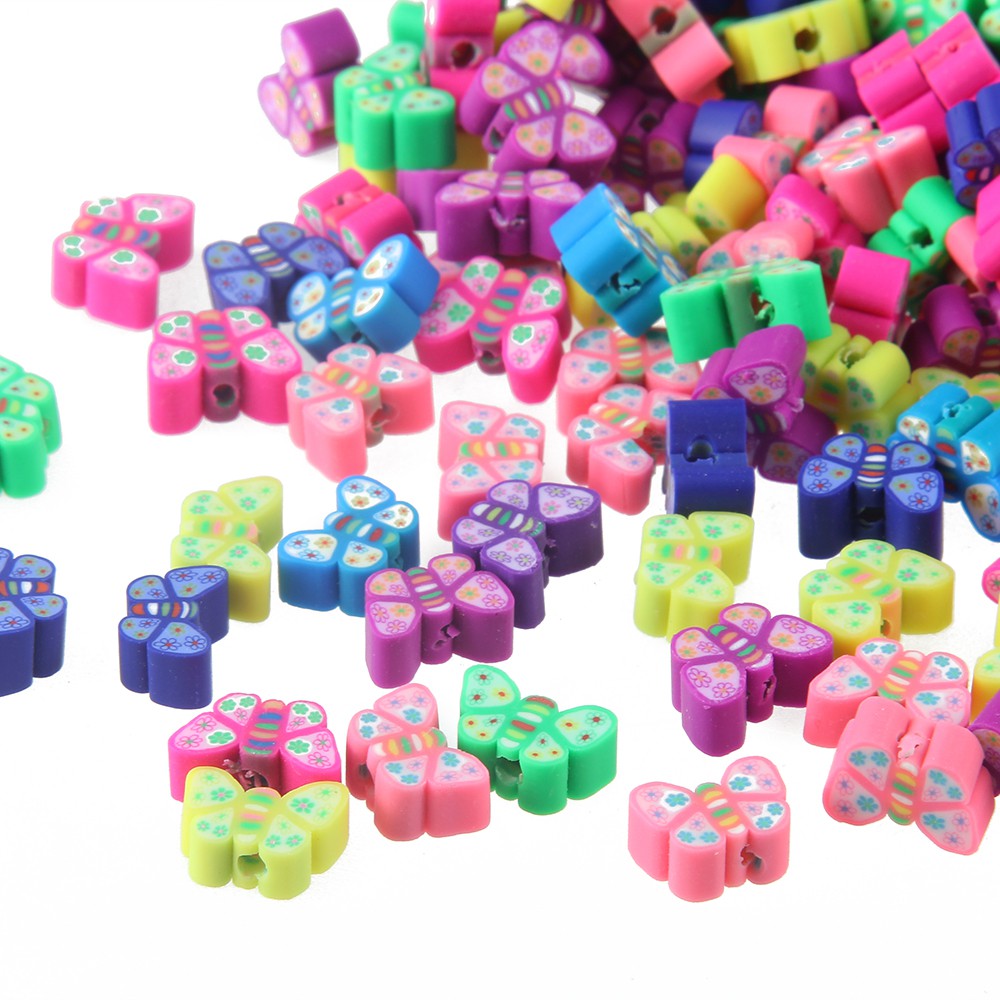 100PCS ผีเสื้อ Polymer Clay ลูกปัด Spacer Charm ลูกปัด DIY เครื่องประดับทํา