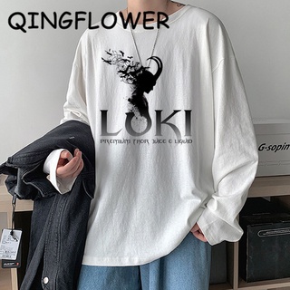 Loki LADIES STREET women เสื้อยืดยาวสีขาว’s Oversized Tee Long sleeve cotton T-Shirt