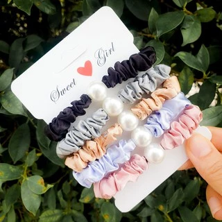 ยางรัดผมผ้าไหมซาติน 6 ชิ้น 6 สี 6BANDCOLOR ใน 1 แพ็คคุ้มสุดๆ!!!