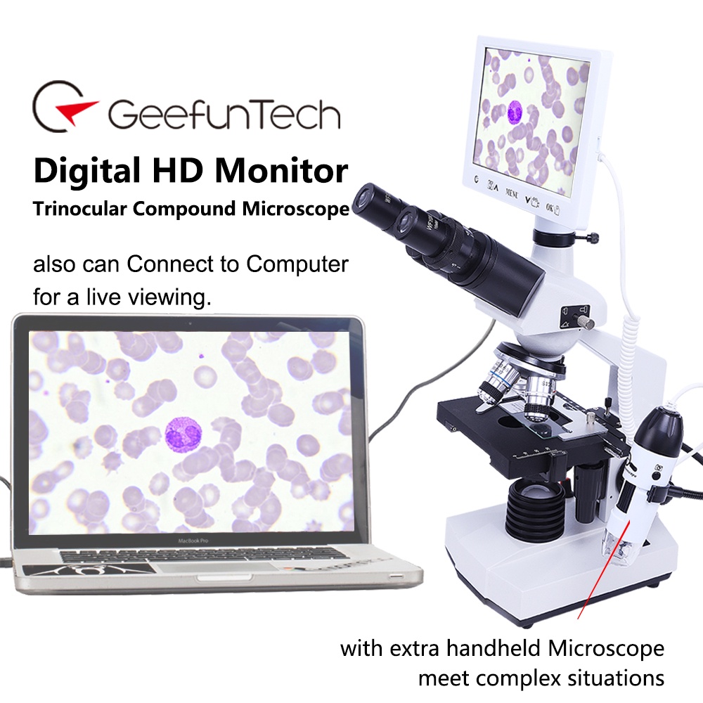 Professional Biological กล ้ องจุลทรรศน ์ 40X-2500X LED Digital Trinocular กล ้ องจุลทรรศน ์ 3D Stage & HD Recording Monitor Darkfield