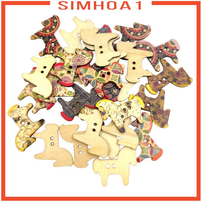 [SIMHOA1] 50Pcs Retro Animal Painting Wooden Buttons 2 Holes for Cloth Crafts Cat #5