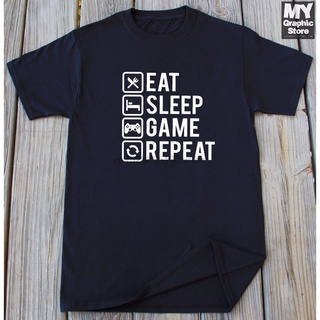 เสื้อยืดครอปใหม่ล่าสุด เสื้อยืดลําลอง แขนสั้น พิมพ์ลายเกม Eat Sleep Game Repeat T Video Game Brother สําหรับเล่นเกมS-5XL