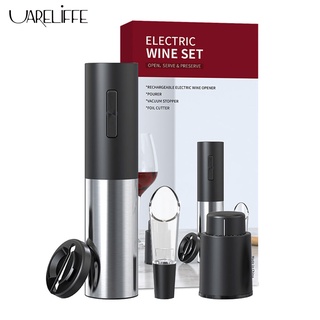 Uareliffe 4 In 1 ชุดที่เปิดขวดไวน์ไฟฟ้า แบบชาร์จไฟได้ ขนาดเล็ก ปิดสนิท รักษาความสดใหม่ ที่ปิดขวดไวน์ จุกไม้คอร์ก ที่บ้าน ปาร์ตี้ บาร์ อุปกรณ์เสริม