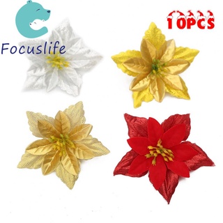 Poinsettia ดอกไม้ กลิตเตอร์ สองชั้น สําหรับแขวนตกแต่งต้นคริสต์มาส 10 ชิ้น