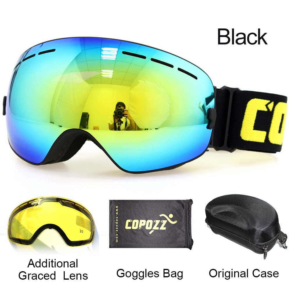 Copozz Brand Ski Goggles 2 Layer Lens Anti Fog Uv400 Day And Night Spherical Snowboard Glasses 