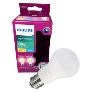 หลอด LED PHILIPS SCENESWITCH E27 8วัตต์ สีเหลือง/ขาว หลอดไฟภายในบ้านเอนกประสงค์