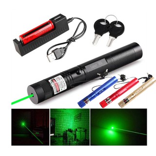 เลเซอร์แรงสูงแสงเขียว  10000m เลเซอร์พ้อยเตอร์ 5MW Green Laser Pointer แสงสีเขียว เครื่องชาร์จ ถ่านชาร์จ