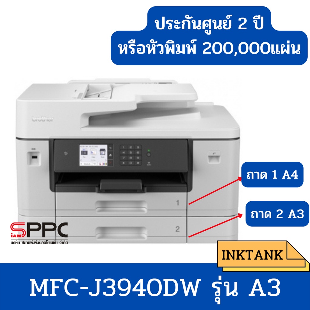 Brother เครื่องปริ้นเตอร์A3 MFC-J3940DW ระบบตลับหมึก 6-in-1 : Print/Fax/Copy/Scan/PC Fax/Direct Print