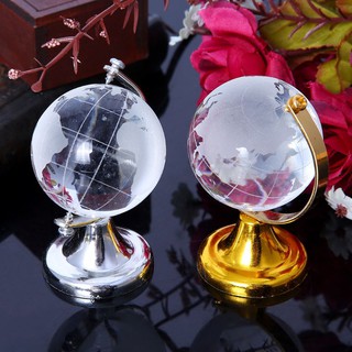 ❤❤ Mini Round Earth Globe World Map Crystal Glass Clear Stand Desk Decoration