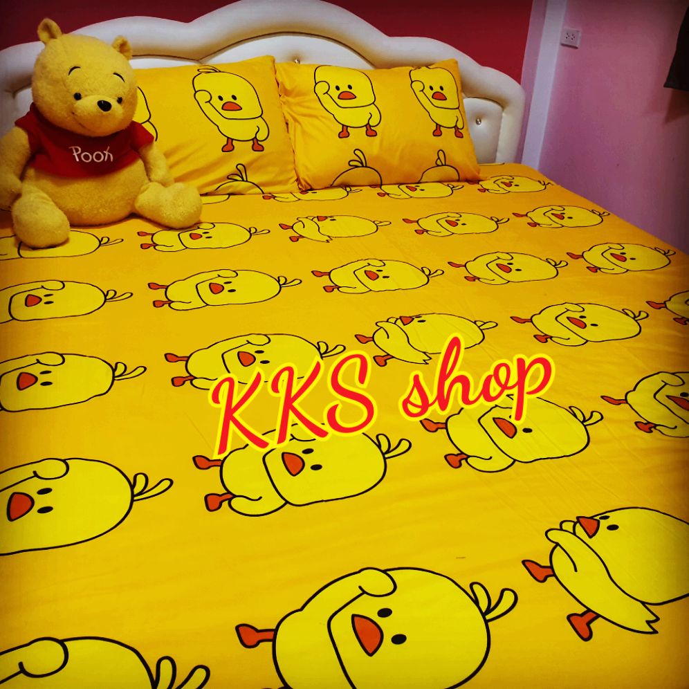 ผ้าปูที่นอนรัดมุม *ลายเป็ดสีเหลือง* ขนาด3.5/5/6ฟุต (รับเฉพาะผ้าปูที่นอน) เนื้อผ้า Cotton สีไม่ตก
