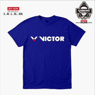 ROUND คอลูกเรือเสื้อยืดกีฬาแบดมินตัน พิมพ์ลายโลโก้ Karimake Victor-4XL