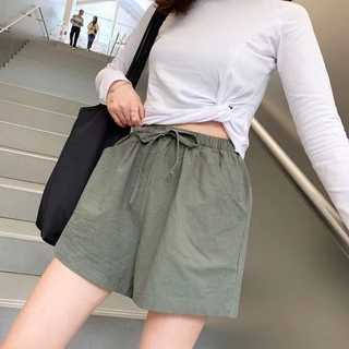 กางเกงขาสั้นผู้หญิง ผ้าลินิน ผสมผ้าฝ้าย สไตล์เกาหลี ใส่สบาย ขากว้าง JK000