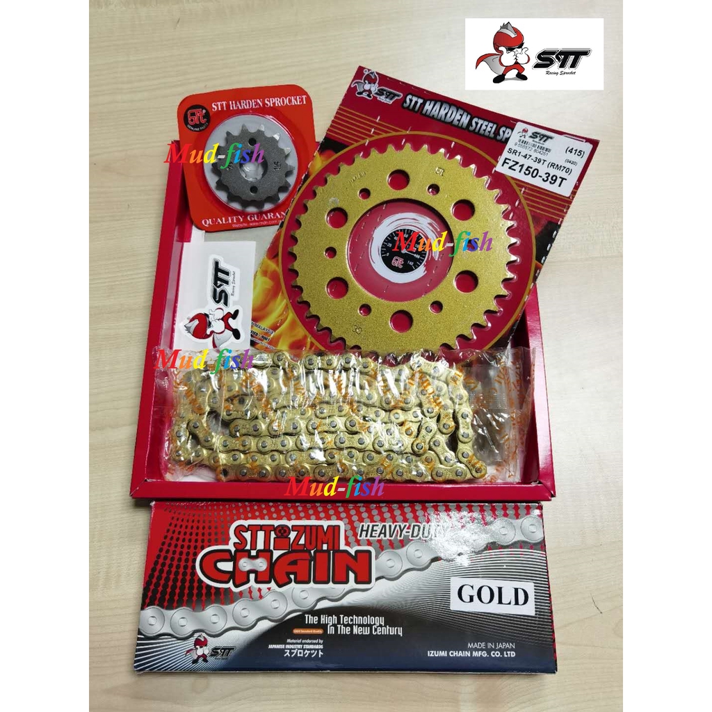 STT IZUMI 415 HEAVY DUTY SPROCKET CHAIN KIT สําหรับ YAMAHA Y15ZR, FZ150 (สีทอง)