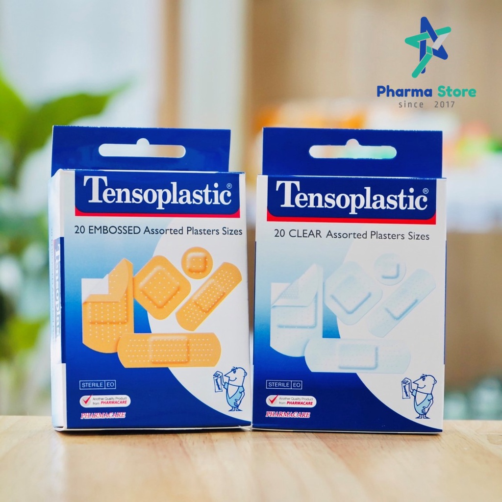 [มี 2 สี สีเนื้อ/สีขาว] Tensoplastic คละขนาด ไม่กันน้ำ [20 แผ่น] / พลาสเตอร์ ปิดแผล เทนโซพลาสติก