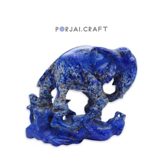 Lapis lazuli carving Tiger vs Elephant ลาพิส ลาซูลี แกะสลัก