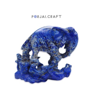 Lapis lazuli carving Tiger vs Elephant ลาพิส ลาซูลี แกะสลัก