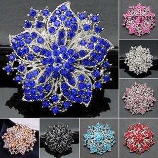 【AG】Brooch Pin Exquisite Anti-rust Silver Plated Rhinestone Round Blossom Flower Breastpin for Dating