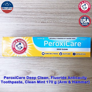 Arm &amp; Hammer™ PeroxiCare™ Deep Clean, Fluoride Anticavity Toothpaste, Clean Mint 170 g ยาสัฟัน