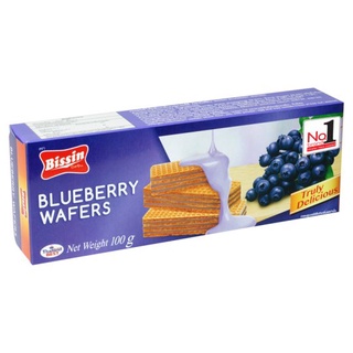 ว๊าว🍟 บิสชิน เวเฟอร์ไส้ครีมกลิ่นบลูเบอร์รี 100กรัม Bissin Blueberry Wafers 100g