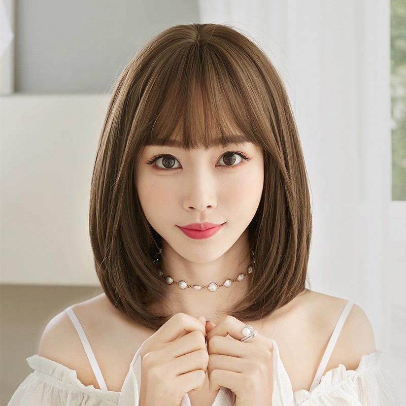 วิกผมงานดี  วิกผมผู้หญิง ฟรีตาข่ายคลุมผม Wig วิกผมแบบสวมครอบ ผมยาวมีหน้าม้า แฮร์พีช วิกผมยาวผู้หญิง001