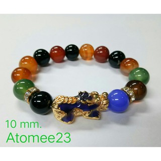 กำไลปี่เซียะหินอาเกตหลากสี หิน 10 mm.