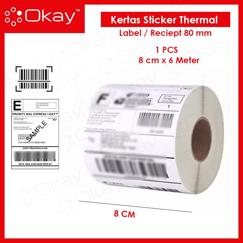 OKAY Kertas Sticker Thermal 80 MM cocok untuk printer Label 80mm continuous paper