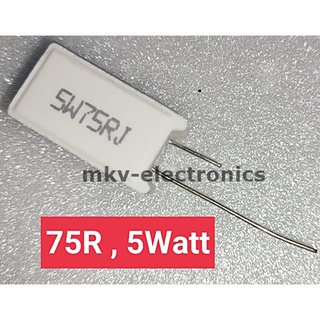 (5ตัว) 75R , 82R , 100R , 5วัตต์ Cement Resistor Rกระเบื้อง แบบขาตั้ง