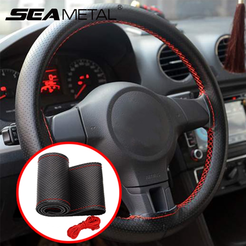 SEAMETAL ปลอกหุ้มพวงมาลัยหนังแท้ DIY 38cm ปลอกหนังหุ้มพวงมาลัยรถยนต์ ไมโครไฟเบอร์ ระบายอากาศ