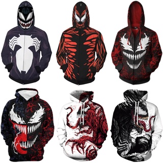 เสื้อแจ็กเก็ตกันหนาวลําลอง มีฮู้ด พิมพ์ลายอนิเมะ Venom 3D สําหรับผู้ชาย