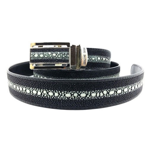 เข็มขัดหนังปลากระเบนแท้ขนาด 1.5" X 48" inches สำหรับผู้ชาย สีดำ Stingray Belt black Leather