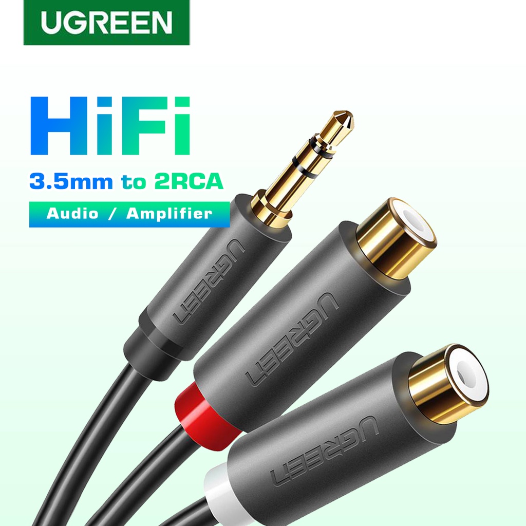 UGREEN รุ่น 10547 Aux 3.5mm Male to 2RCA Female Adapter Cable Aux Stereo ยาว 25cm สำหรับมือถือ, คอม, ลำโพง, Amp
