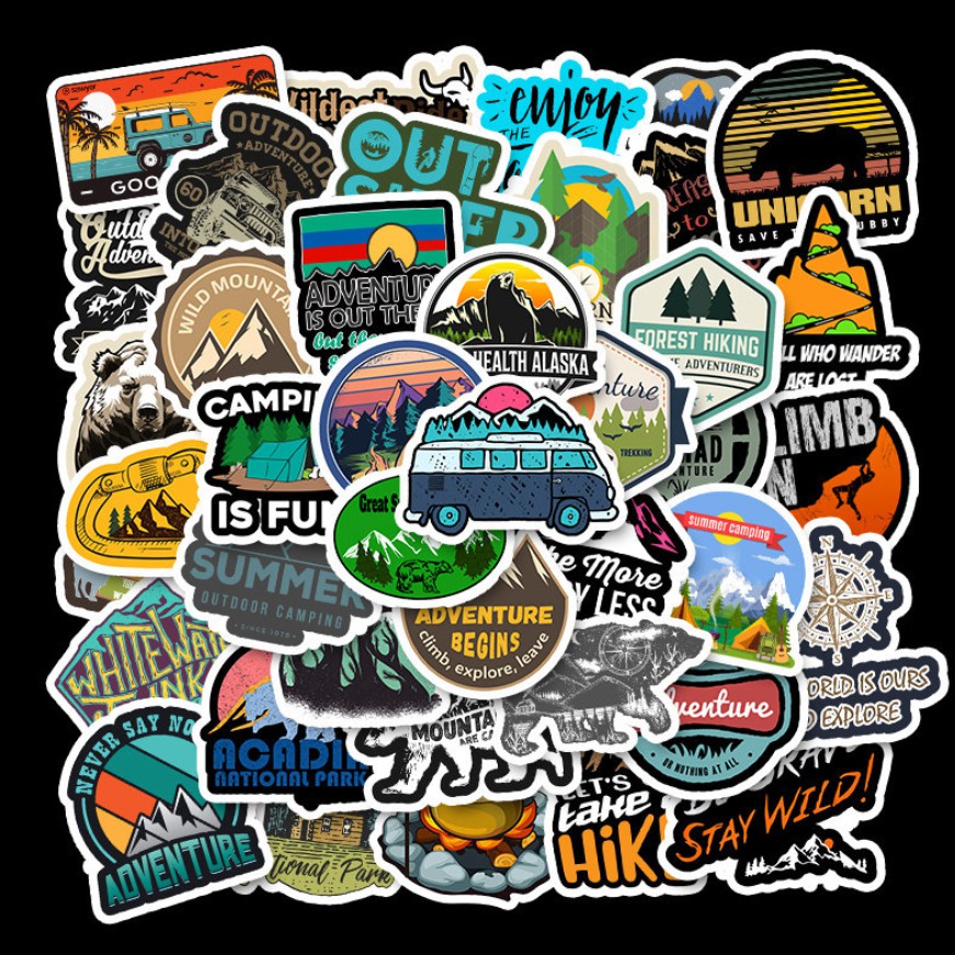 พร้อมส่ง 50ชิ้น จุดกางเต็นท์ จุดกางเต็น เต้นท์ สติ๊กเกอร์ sticker พลาสติกกันน้ำ สีคมชัด กางเต้น แคมปิ้ง camping