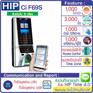 HIP Ci F69S เครื่องสแกนหน้าลายนิ้วมือทาบบัตรเปิดประตู มี TimeZone กำหนดช่วงเวลาให้เปิดประตูได้