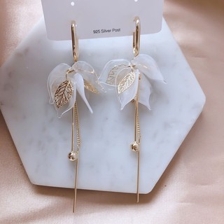 🚗พร้อมส่ง🚗ต่างหู Leaf Earrings 2020 ใหม่อินเทรนด์ Forest Super Fairy ต่างหูพู่ยาวอารมณ์ ต่างหูตาข่ายสีแดง Wild