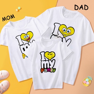 เสื้อยืดแขนสั้น พิมพ์ลาย SpongeBob SquarePants น่ารัก สําหรับครอบครัว