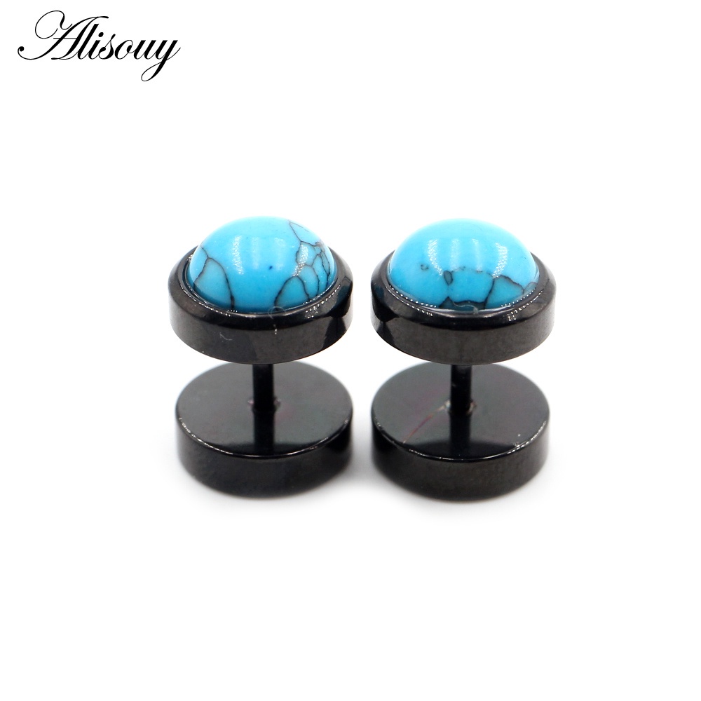 Alisouy 2 ชิ้น สเตนเลส ต่างหูพังก์ หินธรรมชาติ โอปอล ผู้ชาย ผู้หญิง บาร์เบล ดัมเบล ต่างหูกระดุม ต่างหู Tragus Helix เจาะ เครื่องประดับ