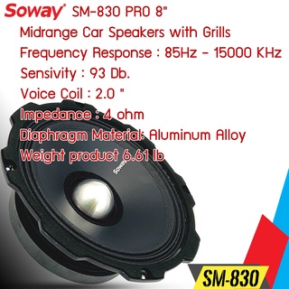 [เคลียร์สต็อค]SOWAY รุ่นSM-830 TOP MODELสุดยอดดอกลำโพงเสียงกลางเฟสปลั๊ก8 นิ้วบาง