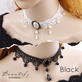 𝓑𝓮𝓪𝓾𝓽𝓲𝓯𝔂 Choker ประดับมุกเทียมมี 2 สี ขาวกับดำ