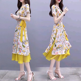 เดรสยาว ลายดอก สีเหลือง Daisy Premium Dress งานป้ายเดซี่เหลือง