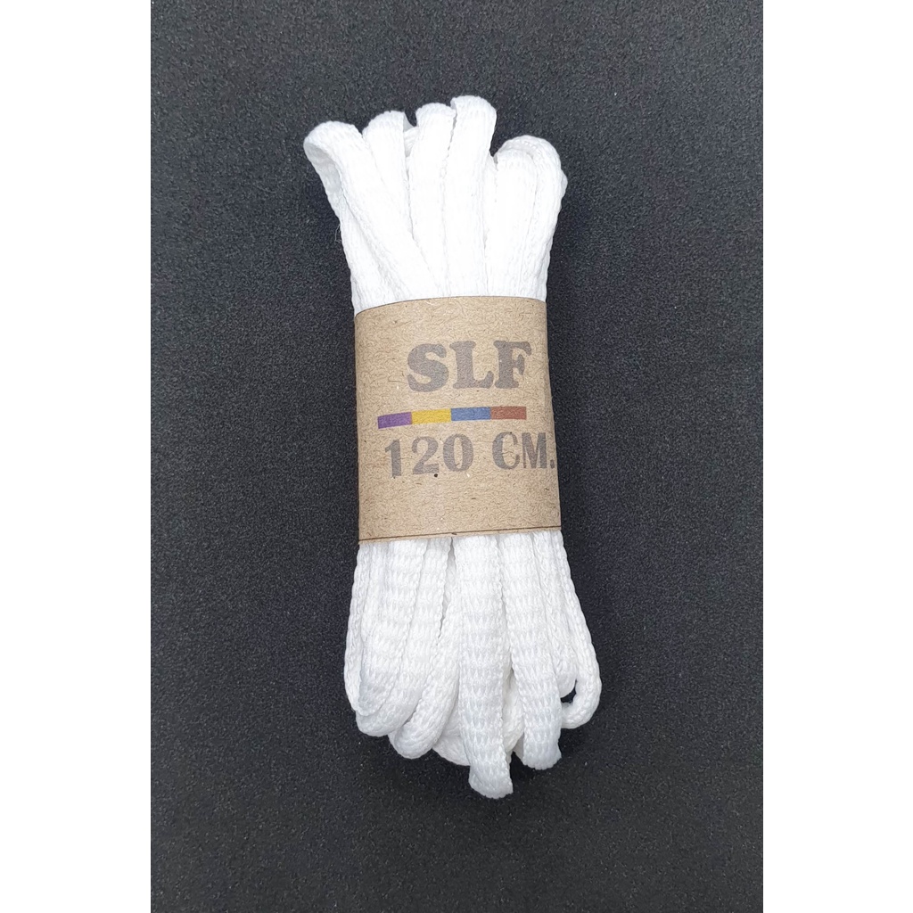 เชือกรองเท้าสีขาว แบบกลมรี ความยาว 120 CM. กว้าง 6 MM.