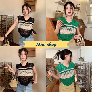 Mini shop🌸พร้อมส่ง🌸(9A91) เสื้อถักไหมพรม คอวี แขนกุดผ้านิ่มใส่สบายสุดๆ