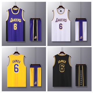 เสื้อกีฬาแขนสั้น ลายทีม Los Angeles Lakers 2022 LeBron James #ชุดเครื่องแบบบาสเก็ตบอล มี 6 ชิ้น