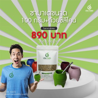 Yerba Mate ชาลดน้ำหนัก ชามาเต ไม่ผสม [ ขนาด 100g + ถ้วยซิลิโคน] ชานำเข้าจากอาร์เจนติน่าแท้ ชามาเต 100% Organic