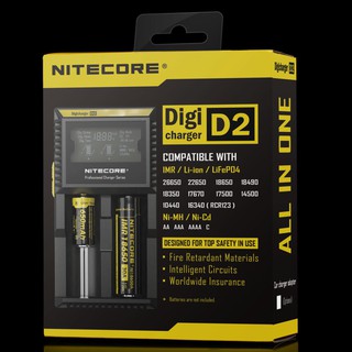 เครื่องชาร์จ NITECORE D2 ชาร์จได้ครั้งละ 2 ก้อน ของแท้เช็คโค้ดได้ แสดงค่าการประจุไฟเป็นดิจิตอล