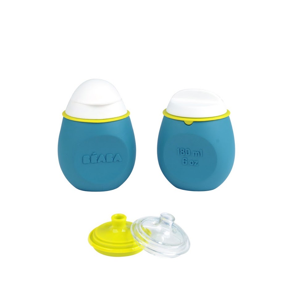 BEABA ชุดขวดบีบซิลิโคนและขวดบีบซิลิโคนพร้อมจุกดื่ม Set BabySqueez' 2 in 1 & Squeez'Portion - BLUE