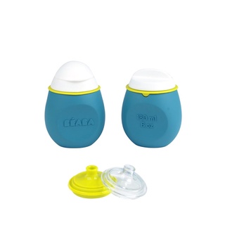 BEABA ชุดขวดบีบซิลิโคนและขวดบีบซิลิโคนพร้อมจุกดื่ม Set BabySqueez 2 in 1 &amp; SqueezPortion - BLUE