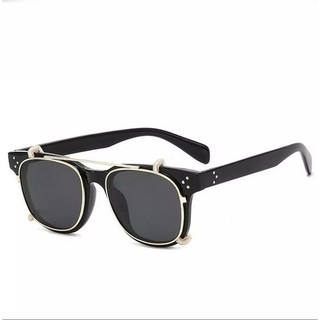 แว่นตากันแดด พร้อม clip on สีดำ แว่นตาแฟชั่น แว่นตาทรงวินเทจ แว่นตาclip on clip on sunglasses แว่นเท่ๆ แว่นราคาถูก
