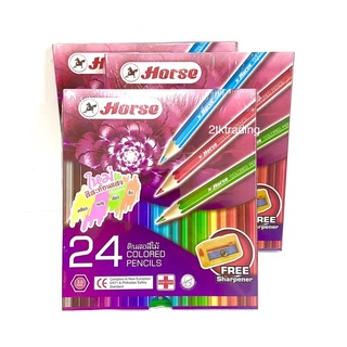 สีไม้ยาว สีสะท้อนแสง 24 สี ตราม้า colored pencil