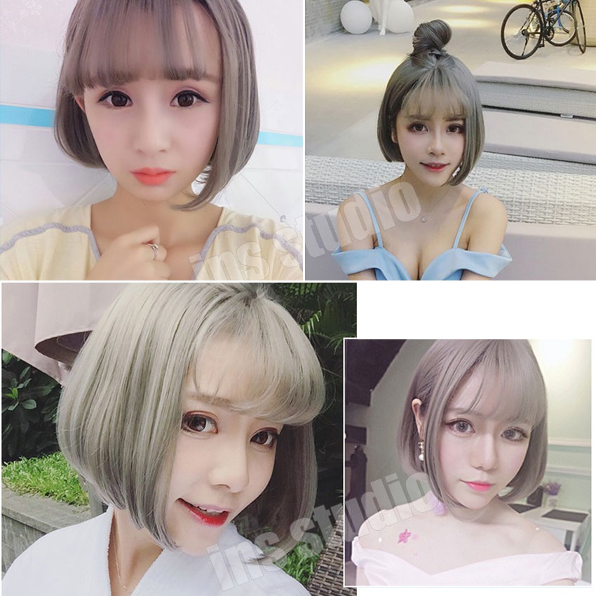 วิกผมสั้นสีเทา Short gray wig วิกผมปลอมหญิงผมสั้น - รูปที่ 5
