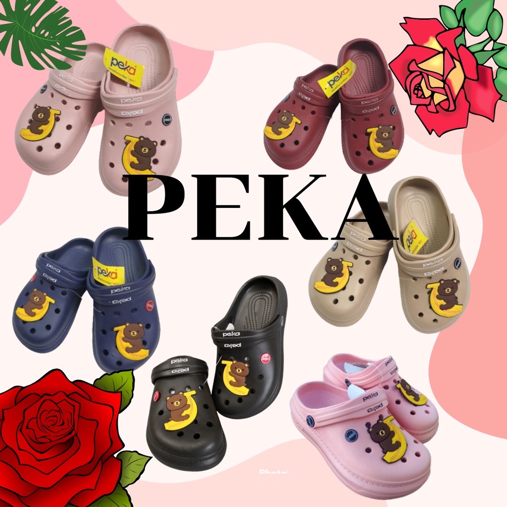 รองเท้าแตะแบบสวม หัวโต PEKA หมี น้ำหนักเบามากก ราคาถูกก สีสวย ของแท้จากไทย